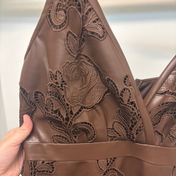 ONLY 1 LEFT! NWOT - Embroidered Dark Brown Leather Dress - Picture 6 of 10